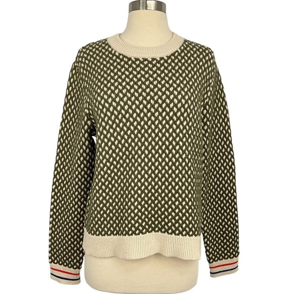 KULE Sweaters - KULE The Greene Honeycomb Sweater Women's M Wool Blend Olive Cream Pullover